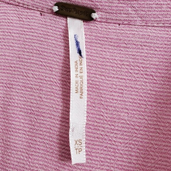 Free People Top XS Magic Breeze Oversized Striped Pink Button Up Shirt Collared - Picture 5 of 11